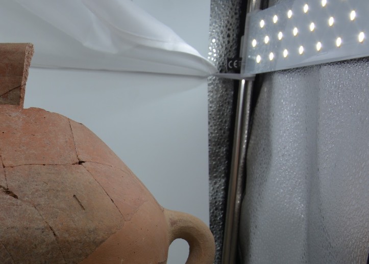 Close-up of a vessel in the light tent